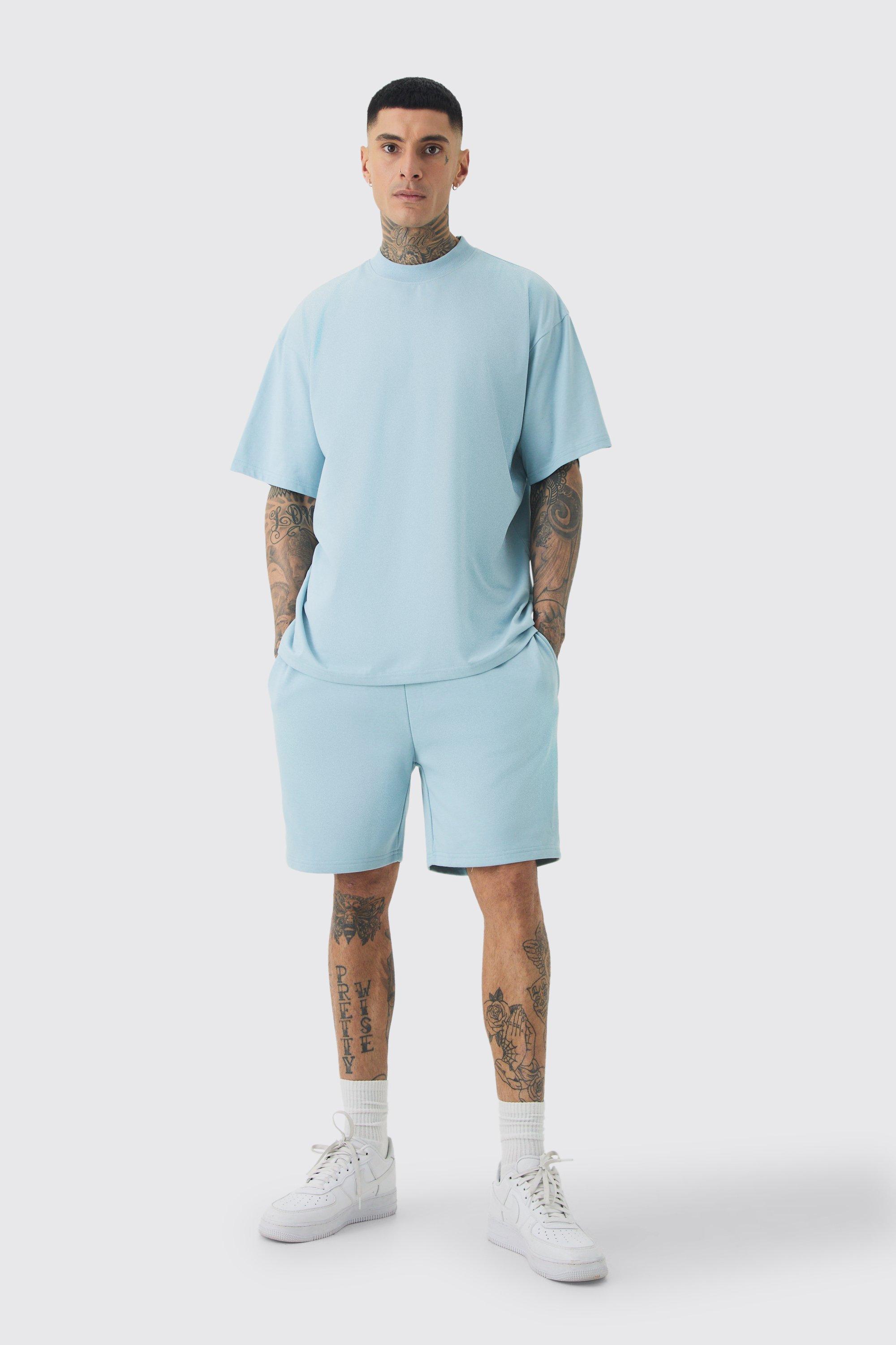 Mens Blue Tall Oversized T-shirt & Short Set, Blue